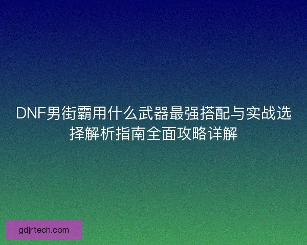 DNF男街霸用什么武器最强搭配与实战选择解析指南全面攻略详解